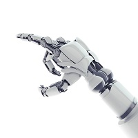 Isolated robotic pointing arm on white background
